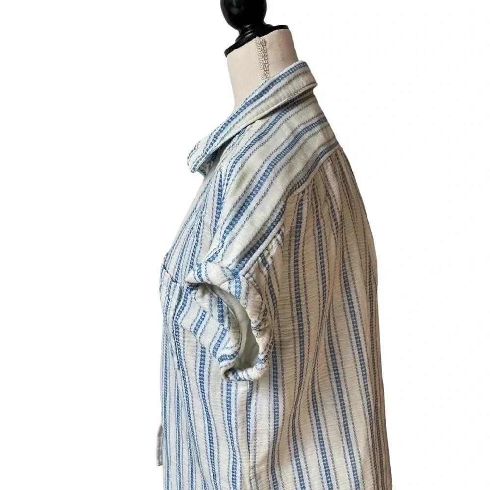Faherty Avery Organic Cotton Gauze Camp Shirt Blue White Stripe XS - Picture 7 of 14